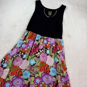 Fei Anthropologie Floral‎ Silk Skirt Dress Womens M Black Multi Boho Excellent